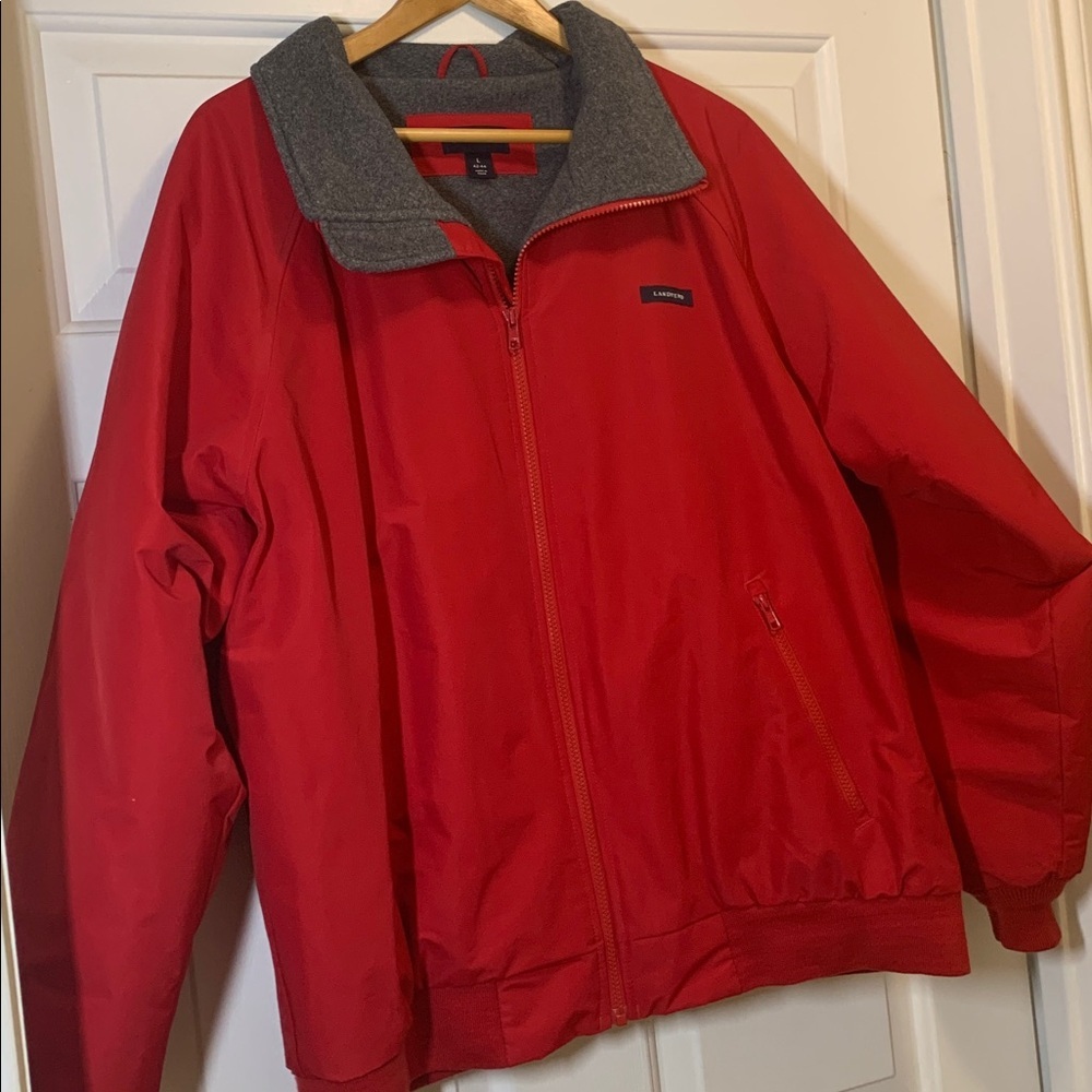 Lands’ End Jacket - Men’s Large 42-44 - Red with Gray Fleece - Waterproof